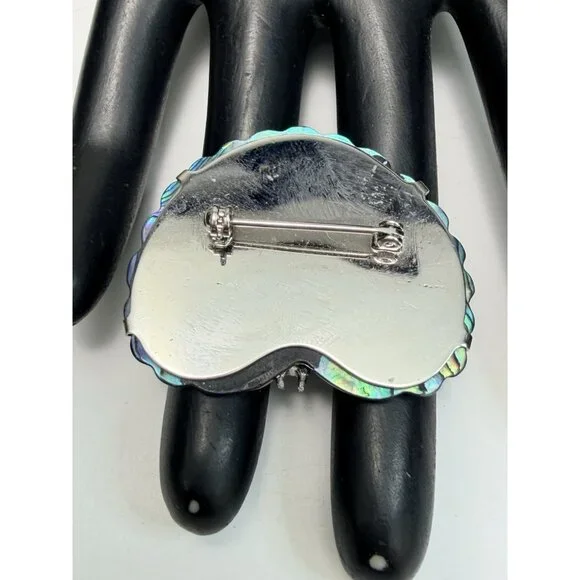 Vintage Peacock Brooch Abalone Shell Silver Tone Rhinestone Statement - Picture 3 of 5